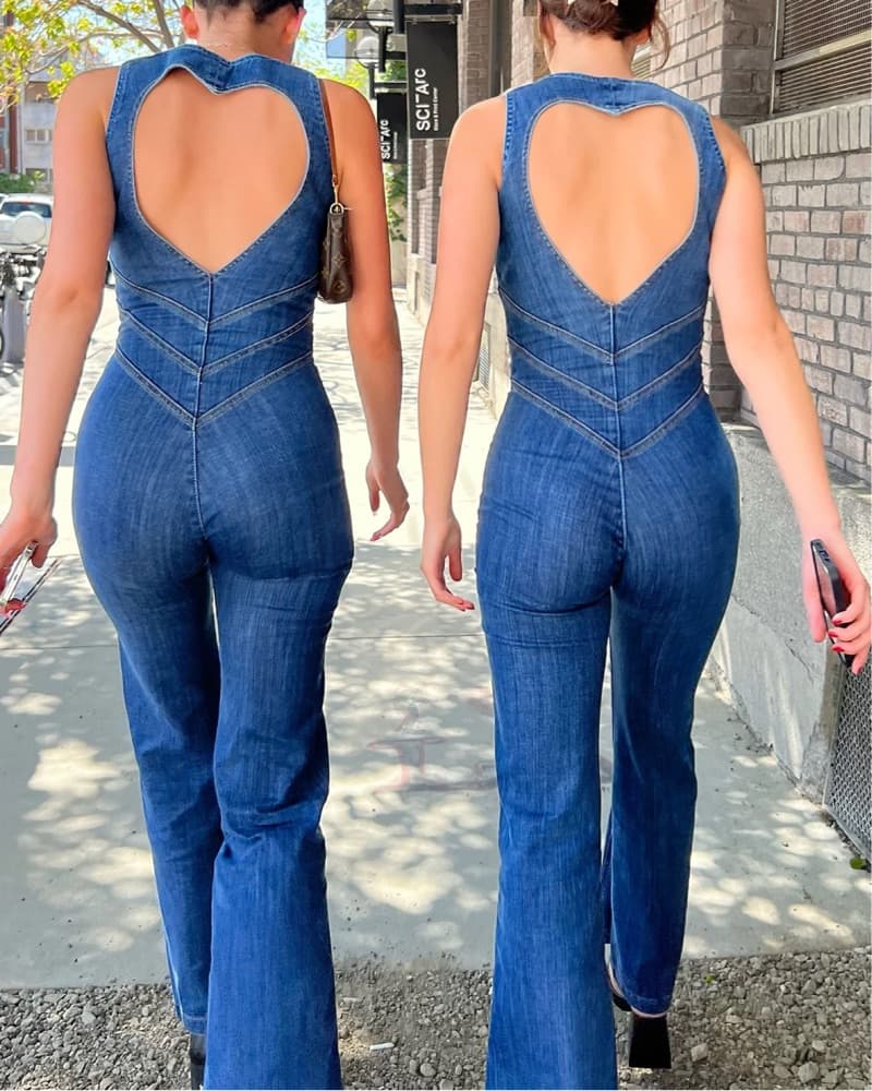 REVICE HEART BACK DENIM JUMPSUIT SIZE S - Image 2