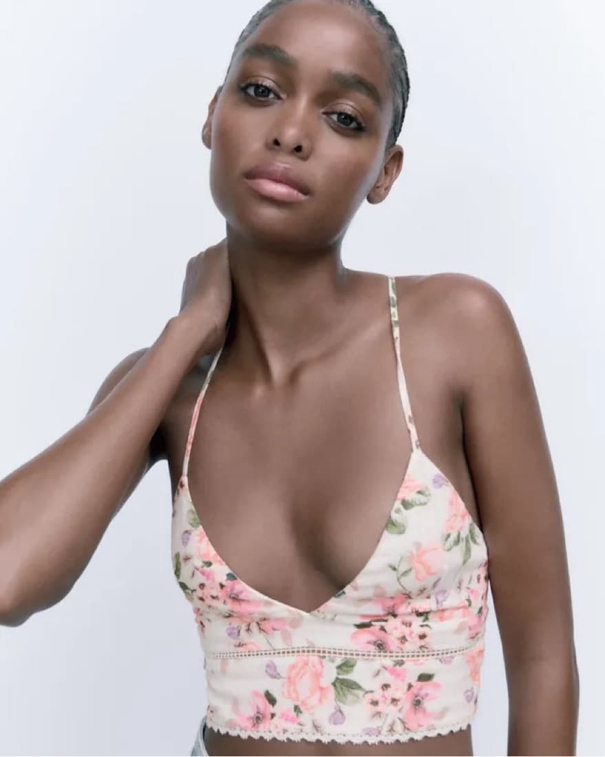 Zara Tie Back Floral Crop Top  - Image 1