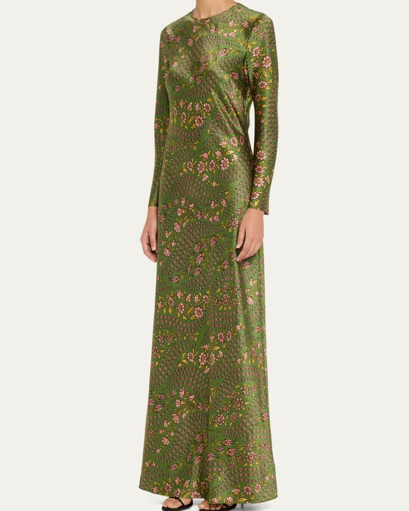Floral Print Silk Maxi Dress - Image 1