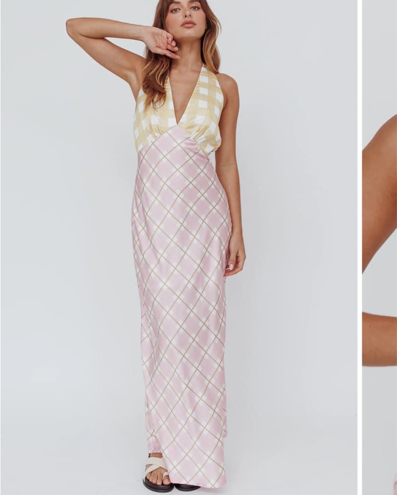 Lavara Halter Checker Yellow & Pink Maxi - Image 2