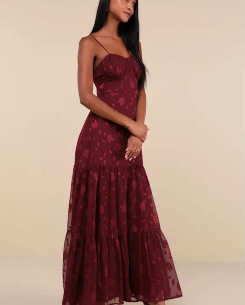 Maroon Wedding Guest Full Length Dress  - Image 3