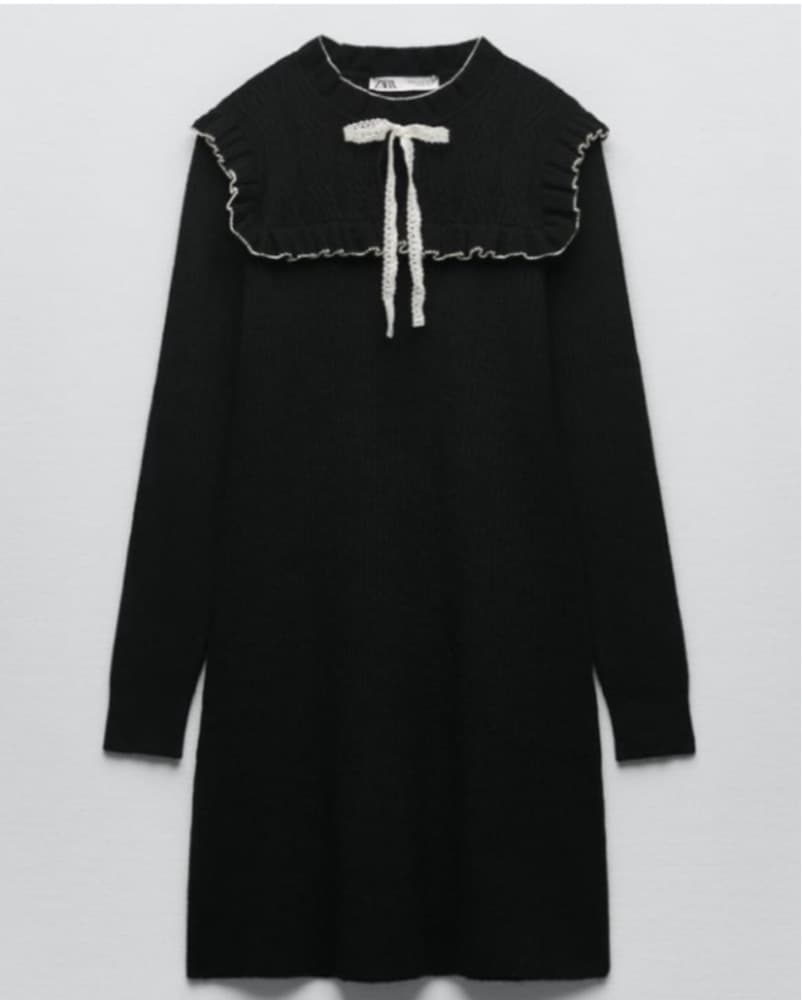 Zara Black Knit Dress White Lace - Image 4