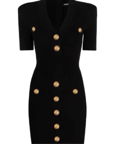 Balmain Black Knit Button Dress - Image 3