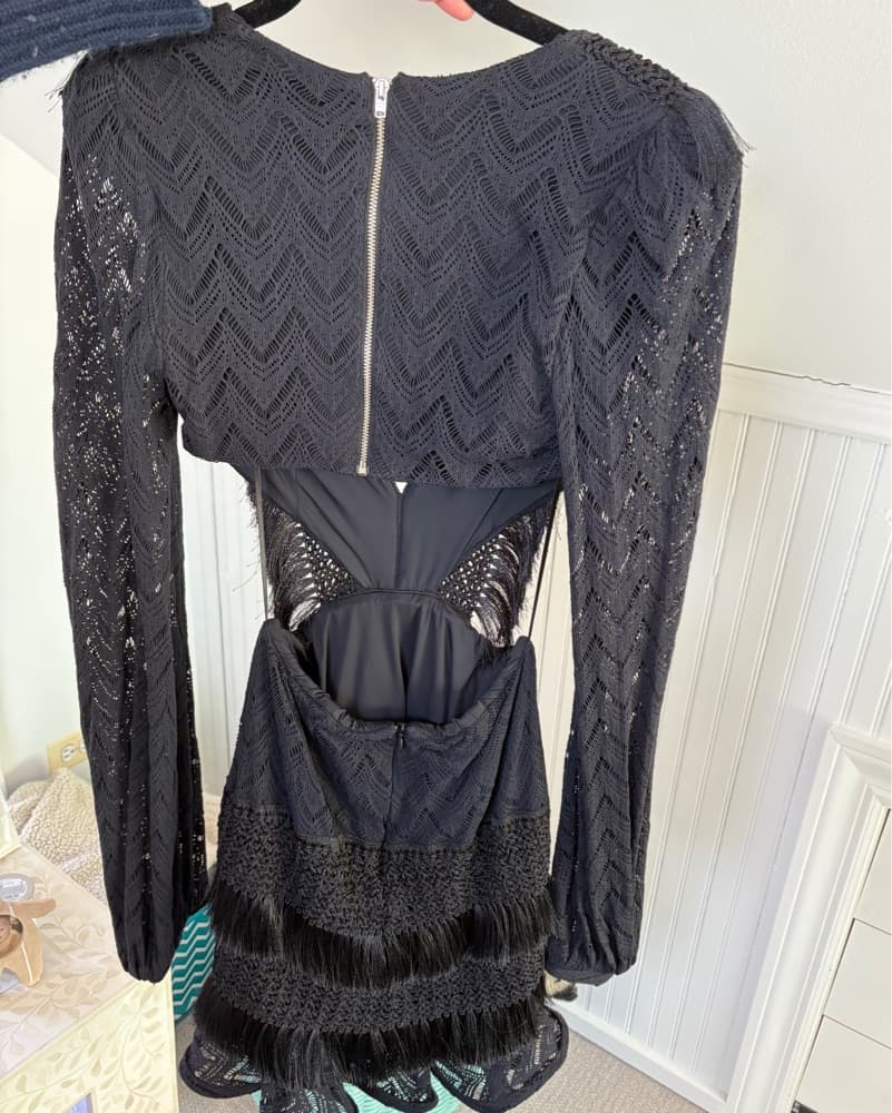 PatBo Black Fringe Cut Out Dress - Image 2