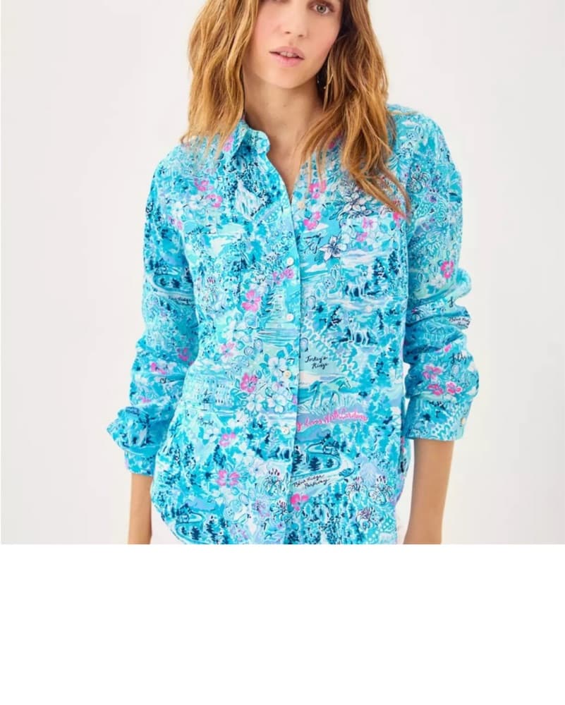 Lilly Pulitzer Blue and Pink Button Down Shirt - Image 1