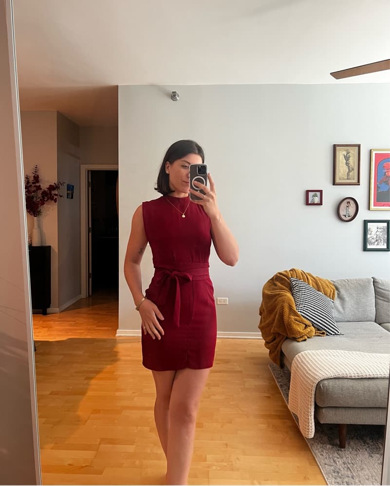 Chic Crimson Belted Mini Dress - Image 1