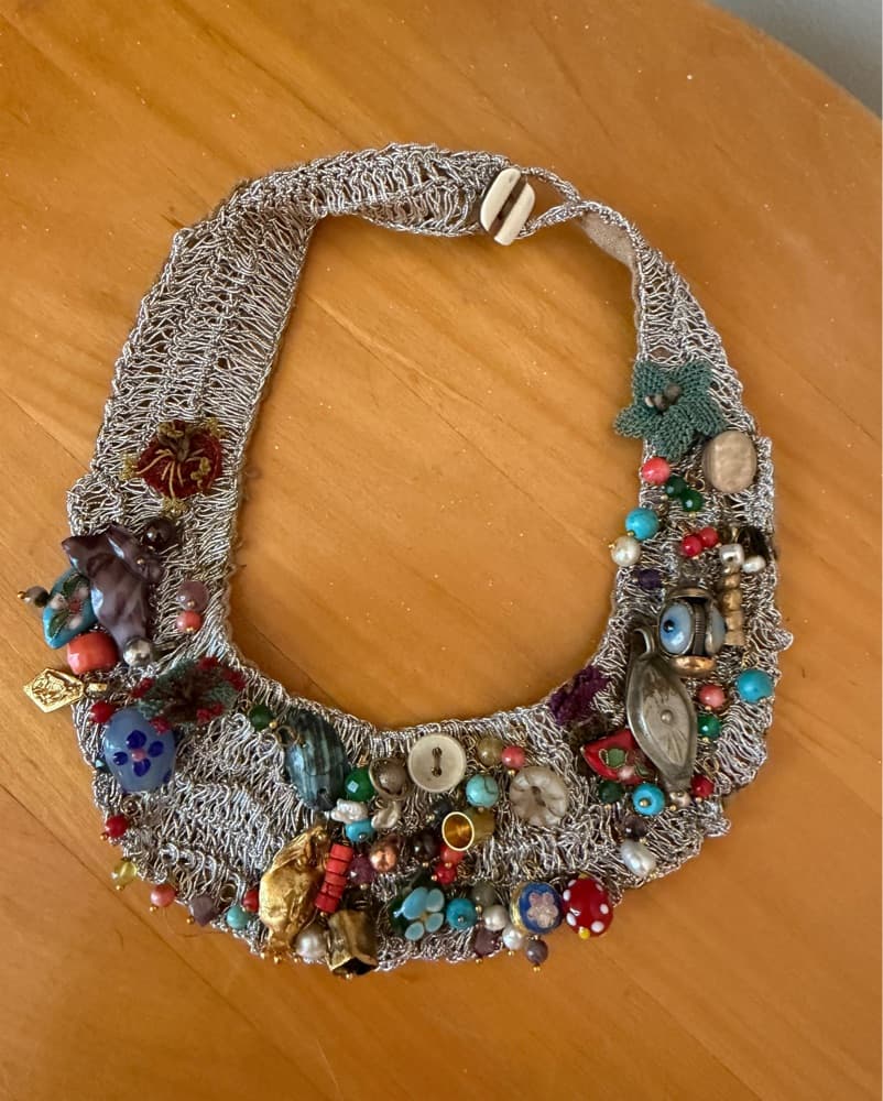 Hand Crocheted Metallic Beaded Necklace - Image 1