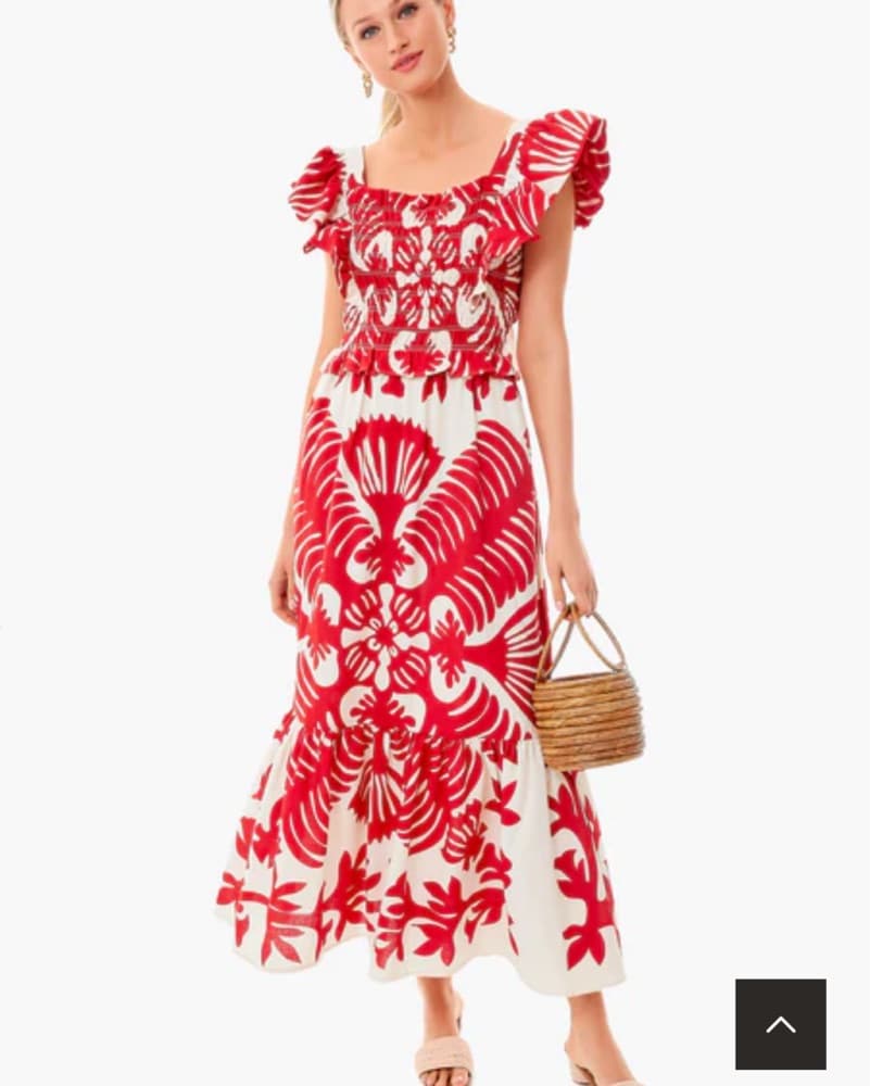 Sea NY Red Smocked Cotton Dress  - Image 1