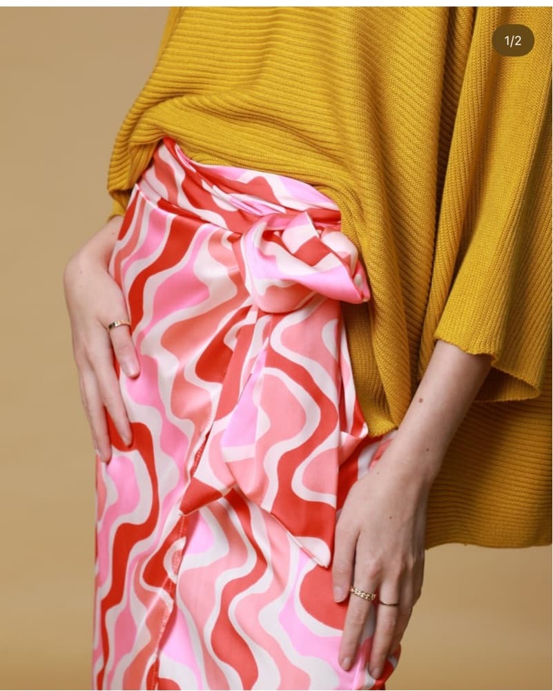 Funky Pink/Red Print Wrap Skirt - Image 1
