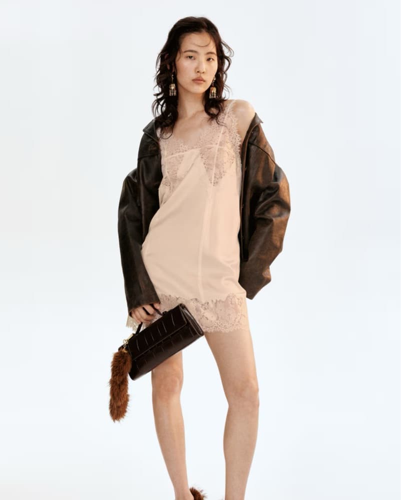 Lace Trim Stain Dress In Leight Beige - Image 3