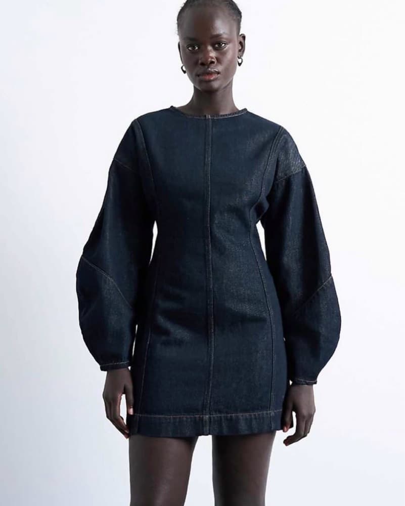 Denim Mini Dress With Ovoid Sleeves - Image 2