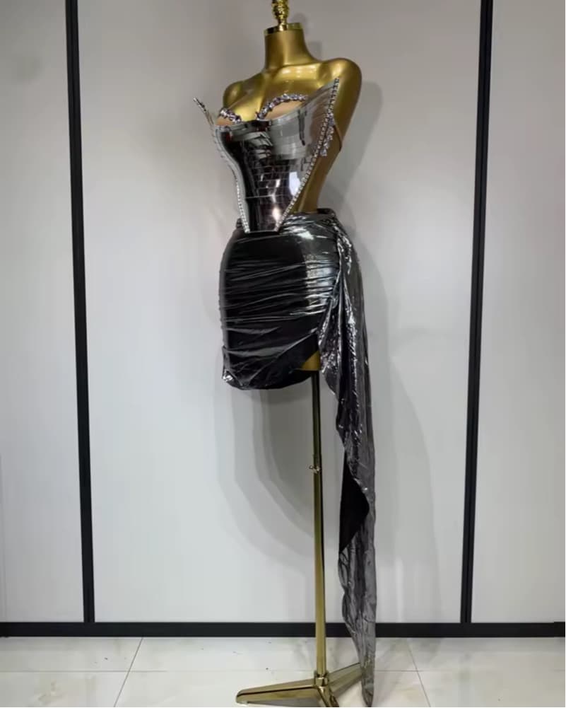 Silver Metallic Futuristic Corset Dress - Image 3