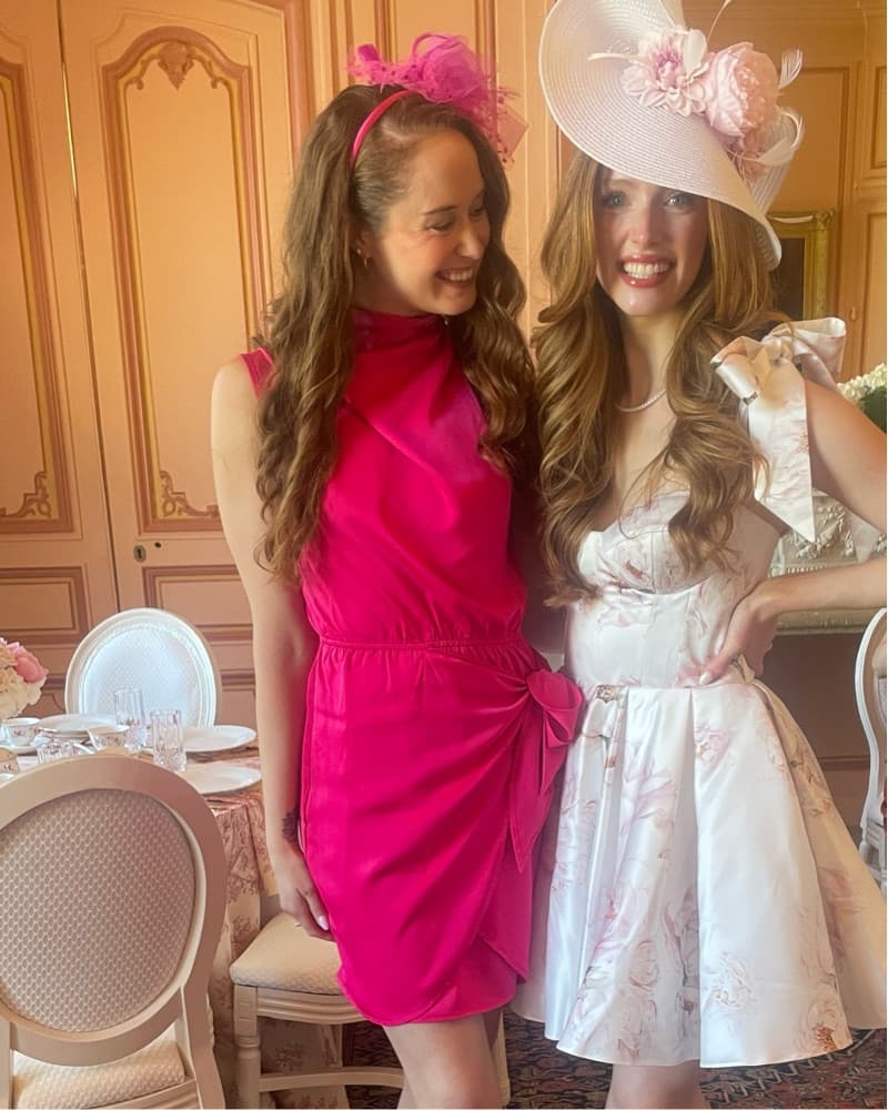 Elegant Pink Cocktail Dress with Matching Headpiece - Image 3