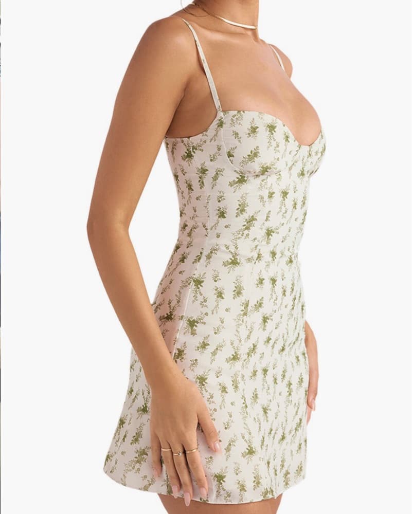 Christiana Floral Mini Dress In Green - Image 3