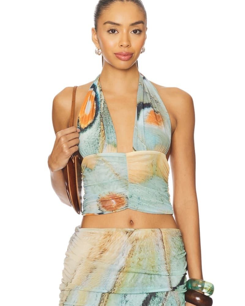 Vibrant Watercolor Printed Crop Top and Asymmetric Skirt Set - Image 2