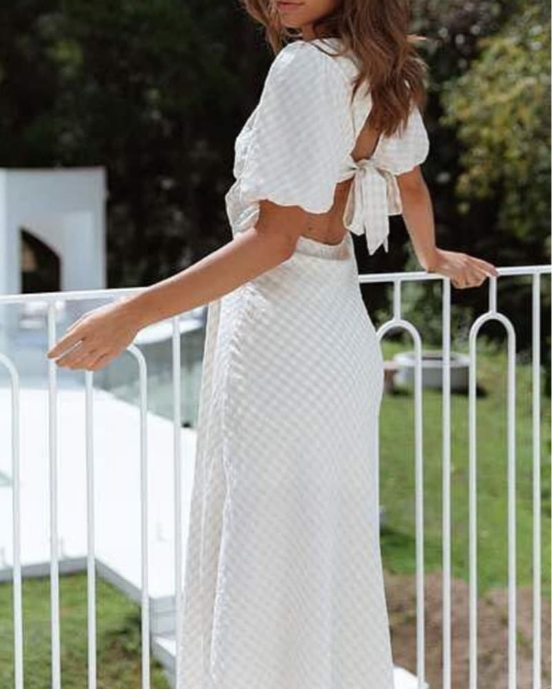 Cream Gingham Midi Dress - Image 2