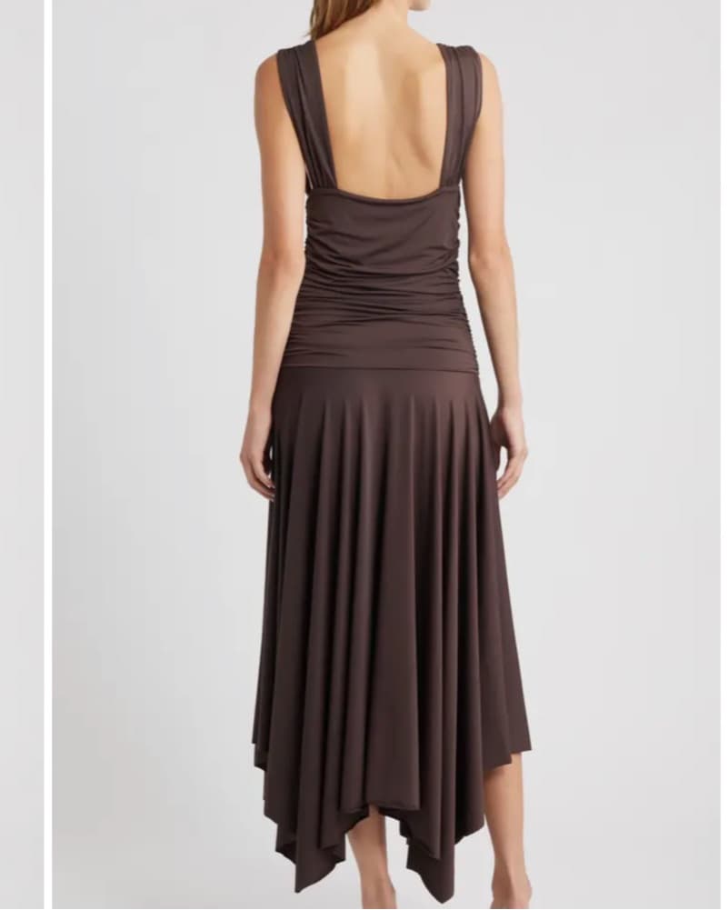 MANGO Brown Ruched Drop Waist Dress - Image 6