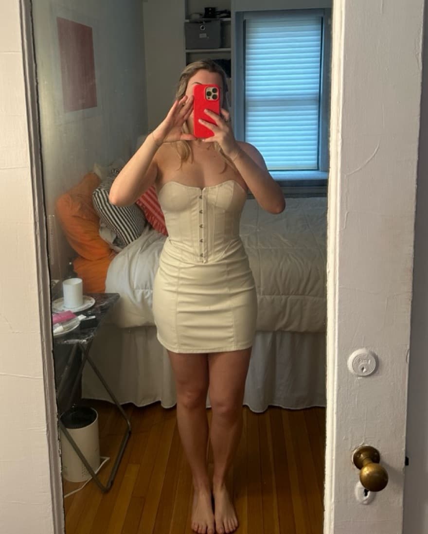 White Leather Mini Dress   - Image 3
