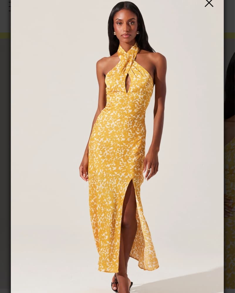 ASTR Yellow Floral Halter Maxi Dress - Image 1