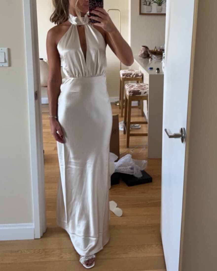 Something Navy Silky Halter Cutout Gown - Image 4