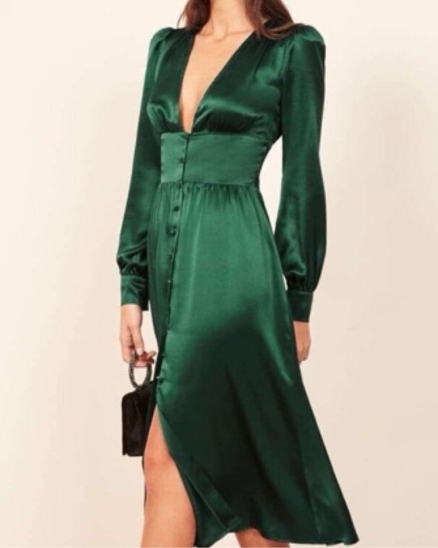 Reformation Nicola Green Silk Midi  - Image 1