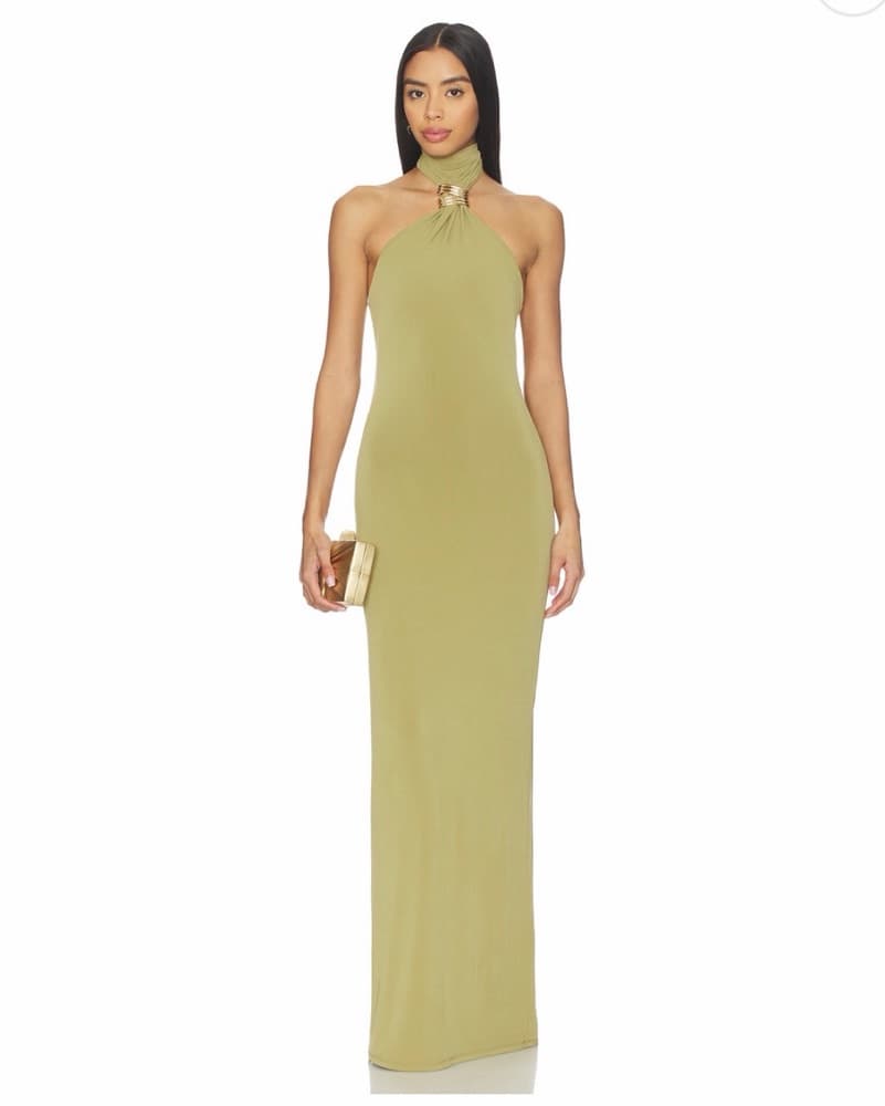 Olive green maxi dress open back - Image 1