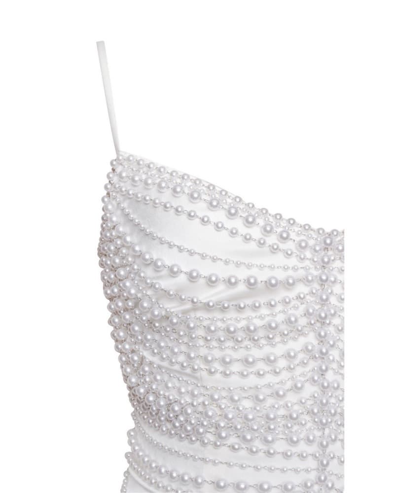 Elegant Pearl-Embellished White Gown - Image 3