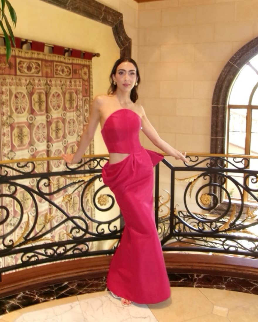 Nafsika Skourti Landslide Gown Raspberry - Image 2