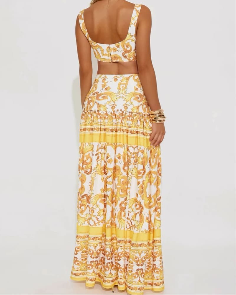 Vibrant Yellow Paisley Printed Maxi Dress - Image 2