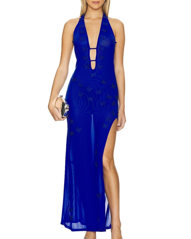 Royal Blue Sheer Butterfly Dress - Image 1