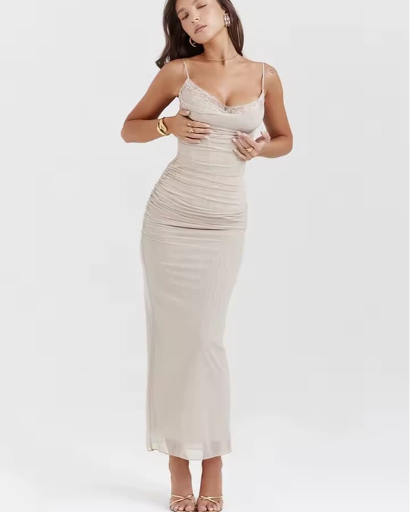 Gray Lace-Trimmed Dress - Image 1