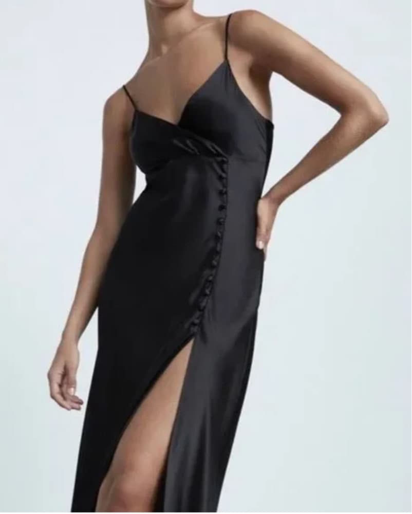 Black Satin Maxi Slip Dress - Image 1