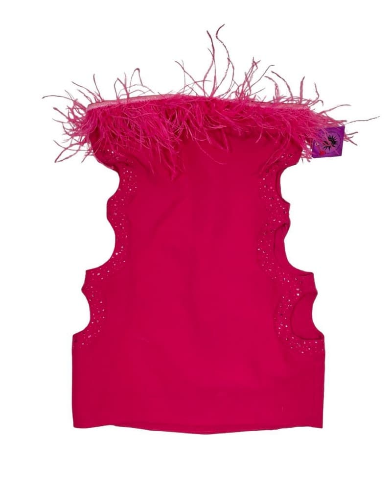 Guzio Fuscia Feather Mini Dress - Image 3