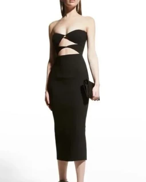 Sleek Black Cut-Out Midi Dress - Image 3