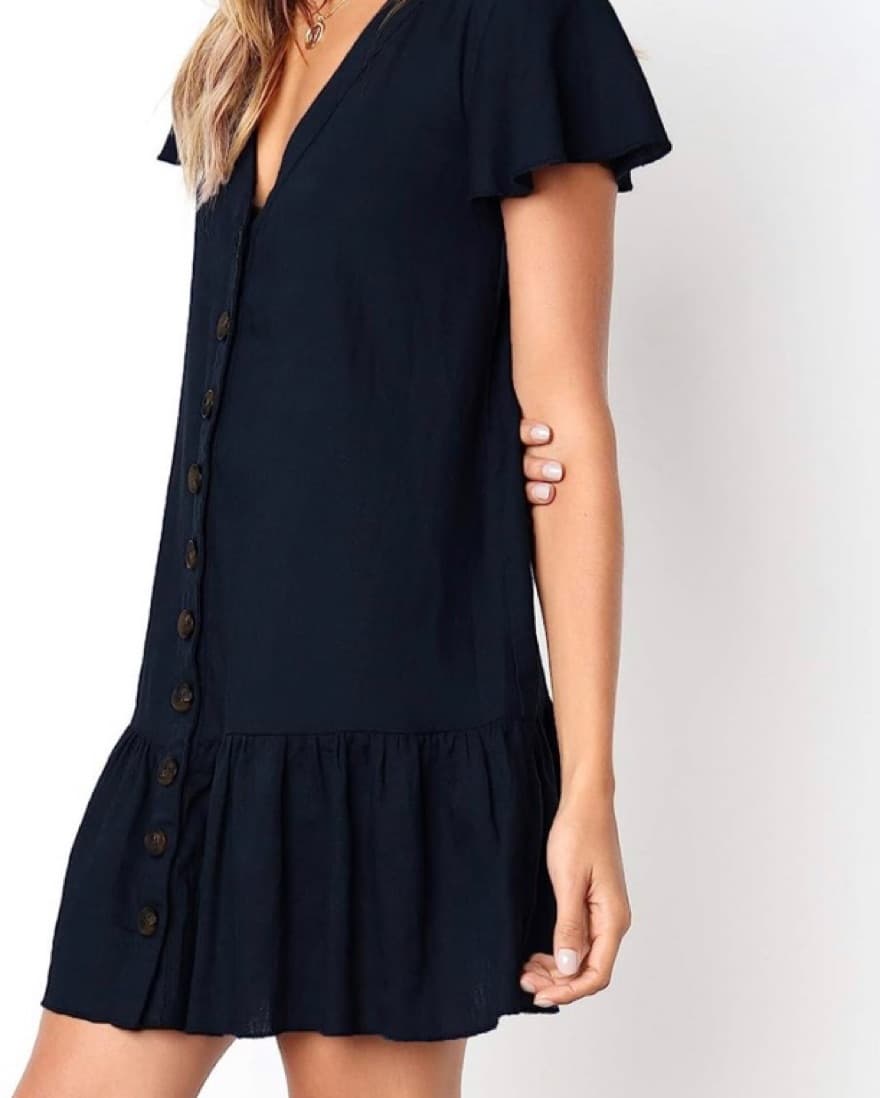 Black V-Neck Button Down Shirt Dress - Image 3