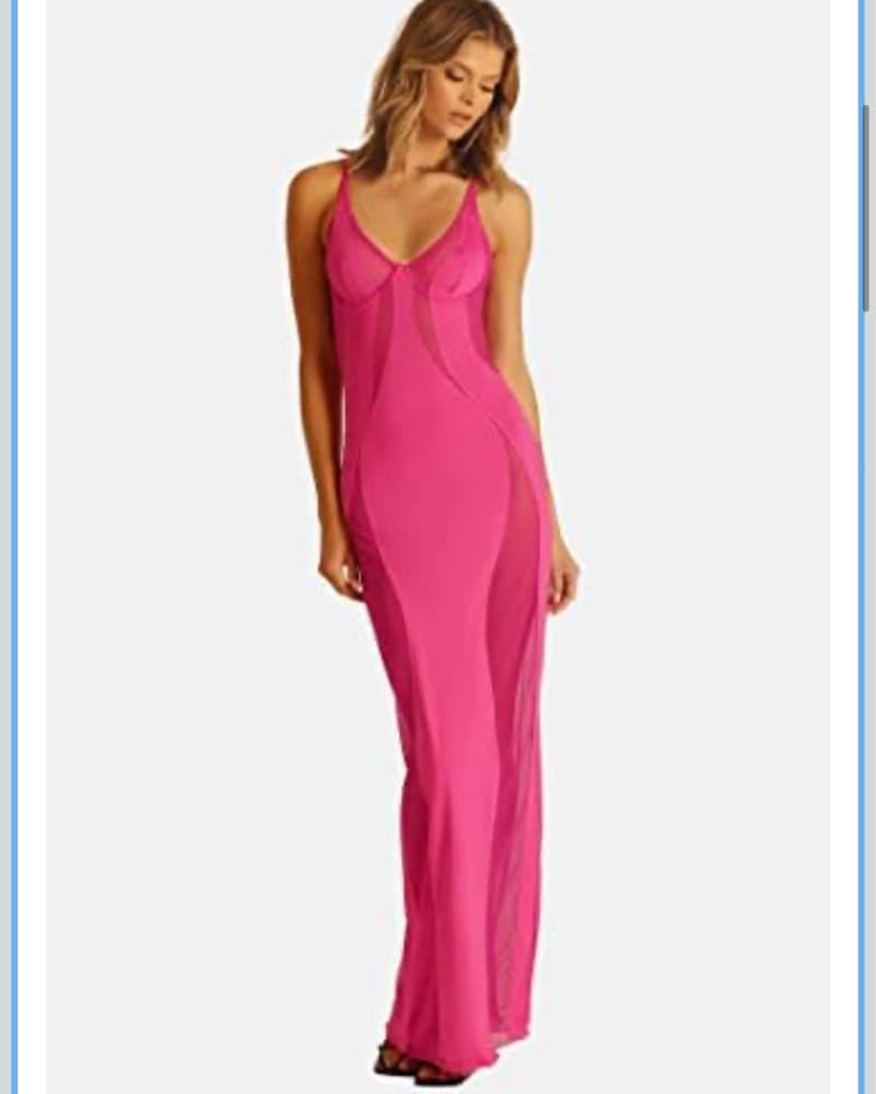 Pink Mesh Panel Maxi Dress - Image 1