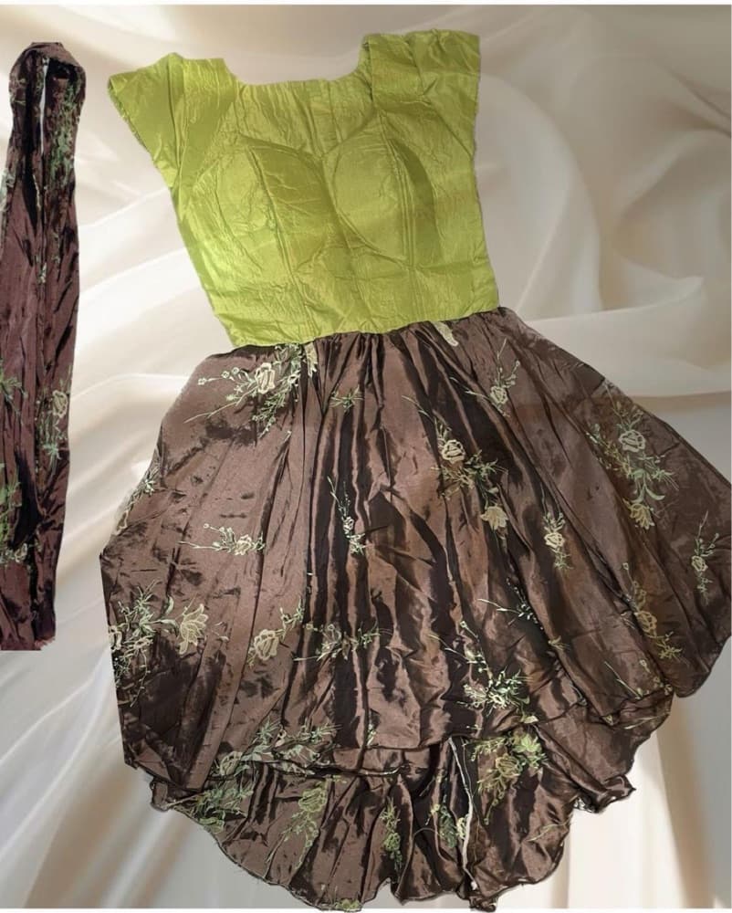 Green - Brown Hi-Low Dress  + scarf - Image 2