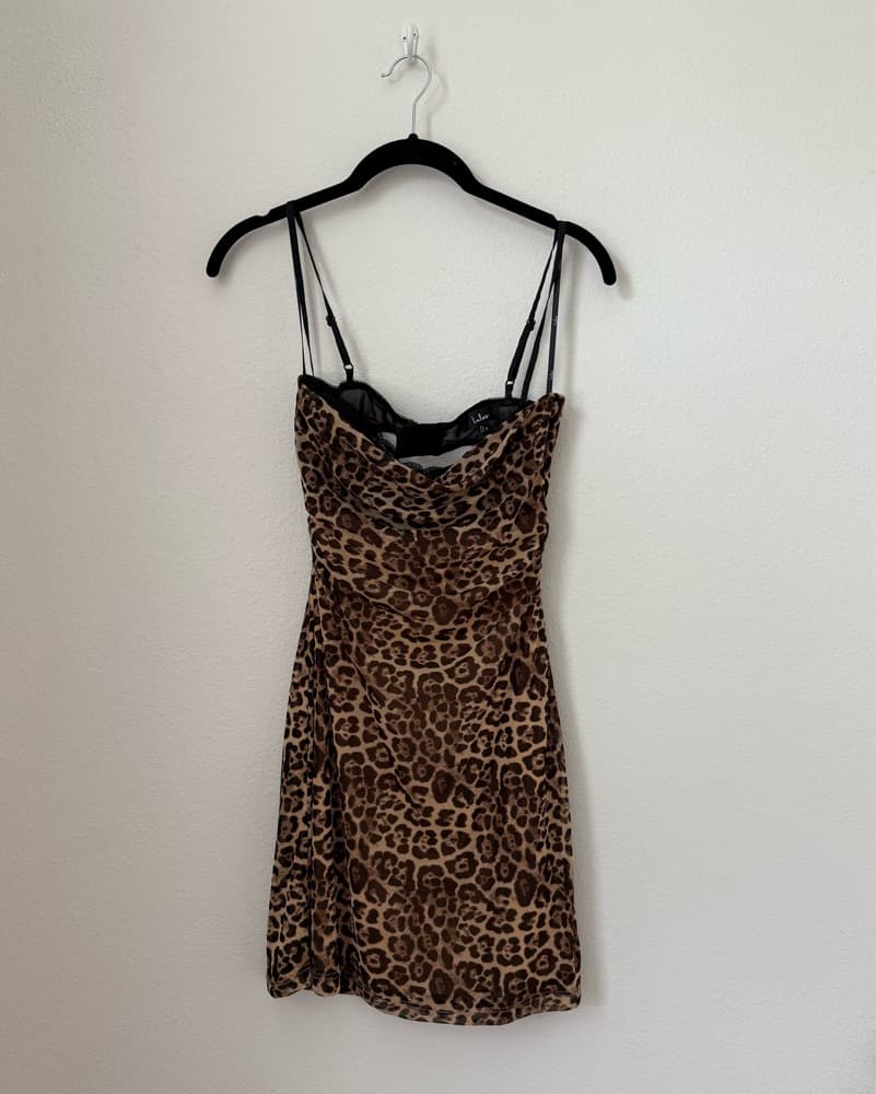 Lulus Leopard Print Mesh Mini Dress - Image 3