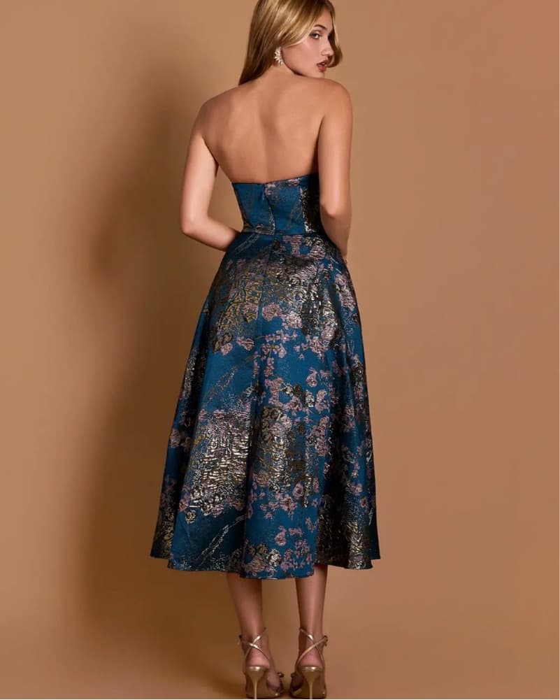 Azazie Marlie Teal Floral Midi Dress - Image 5
