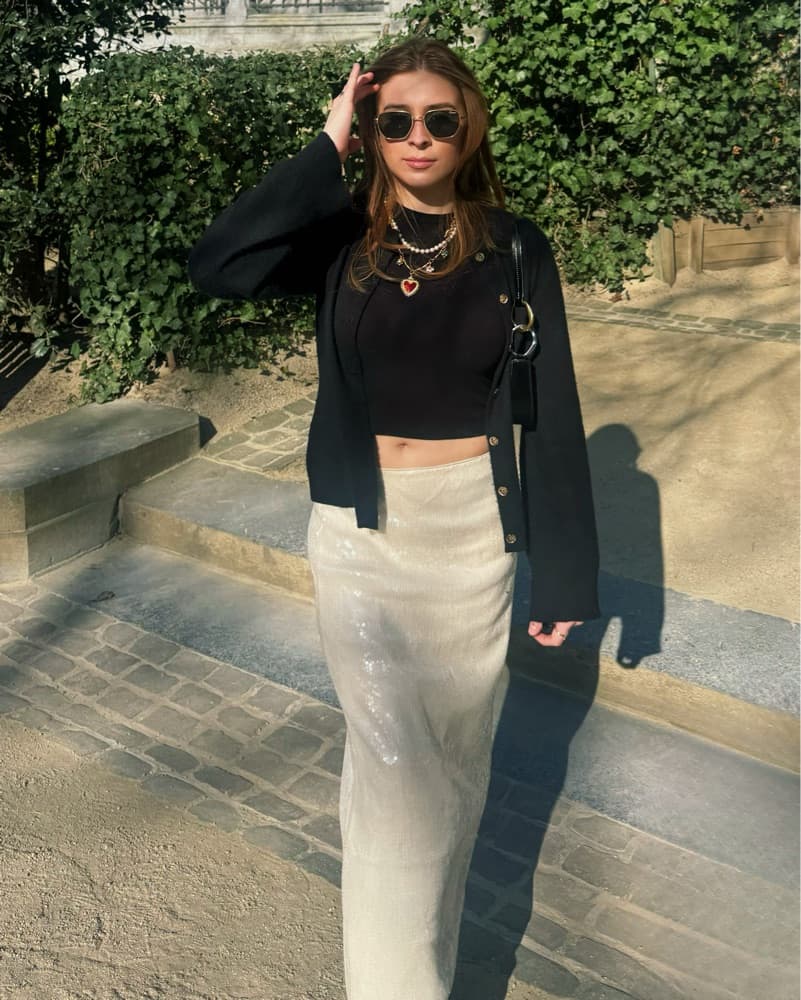 Beige Sequin Maxi Skirt - Image 1