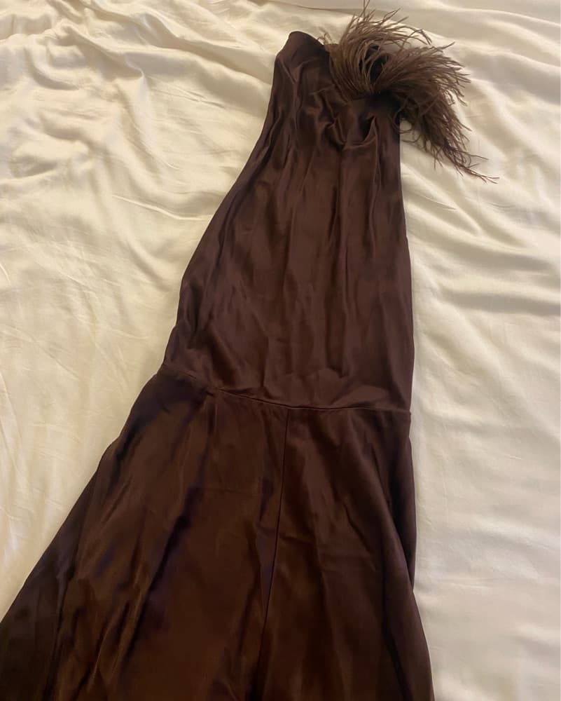 Vince Feather Trim Halter Brown Dress - Image 4