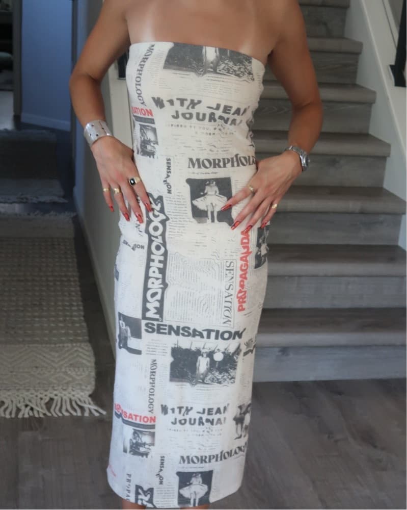 With Jean Franki Midi Newspaper Dress - Image 6