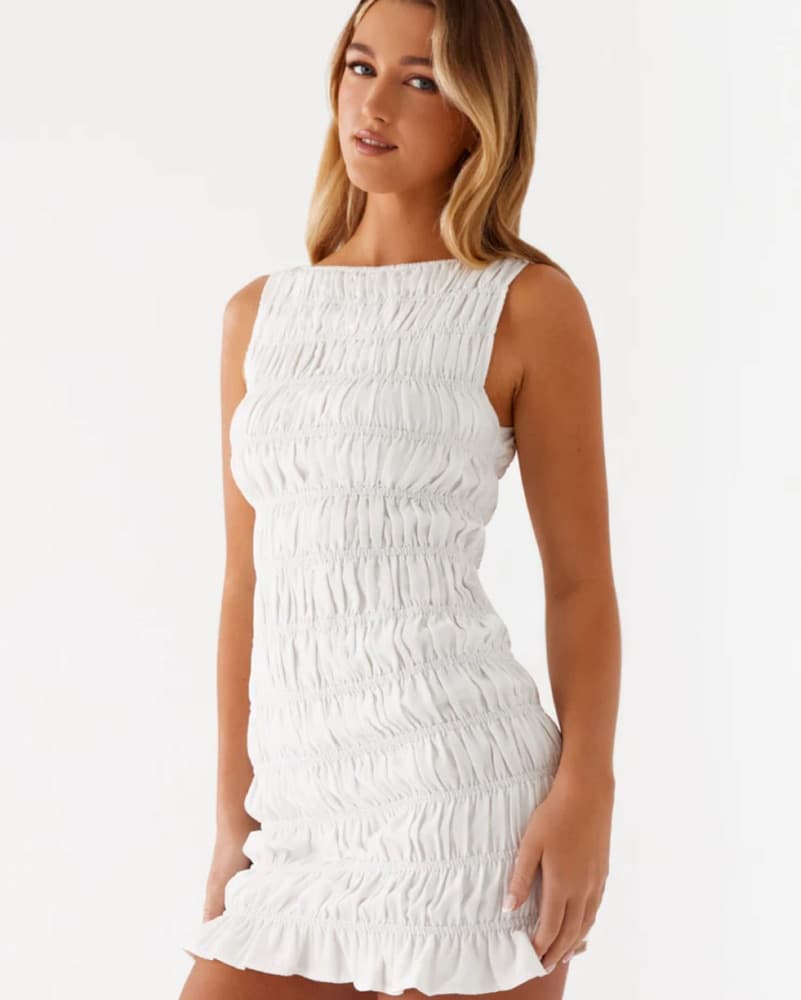 White Mini Dress Ruched - Image 3
