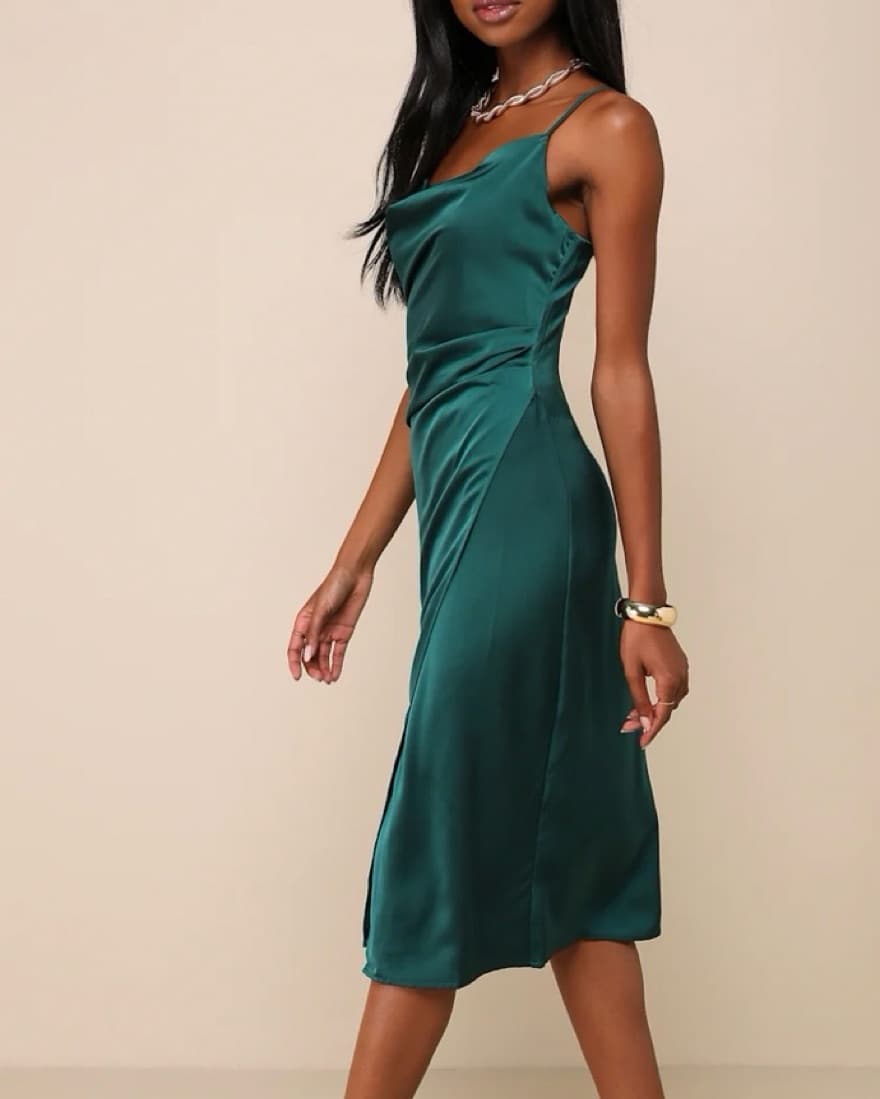 Forest Green Satin Midi Dress - Image 2