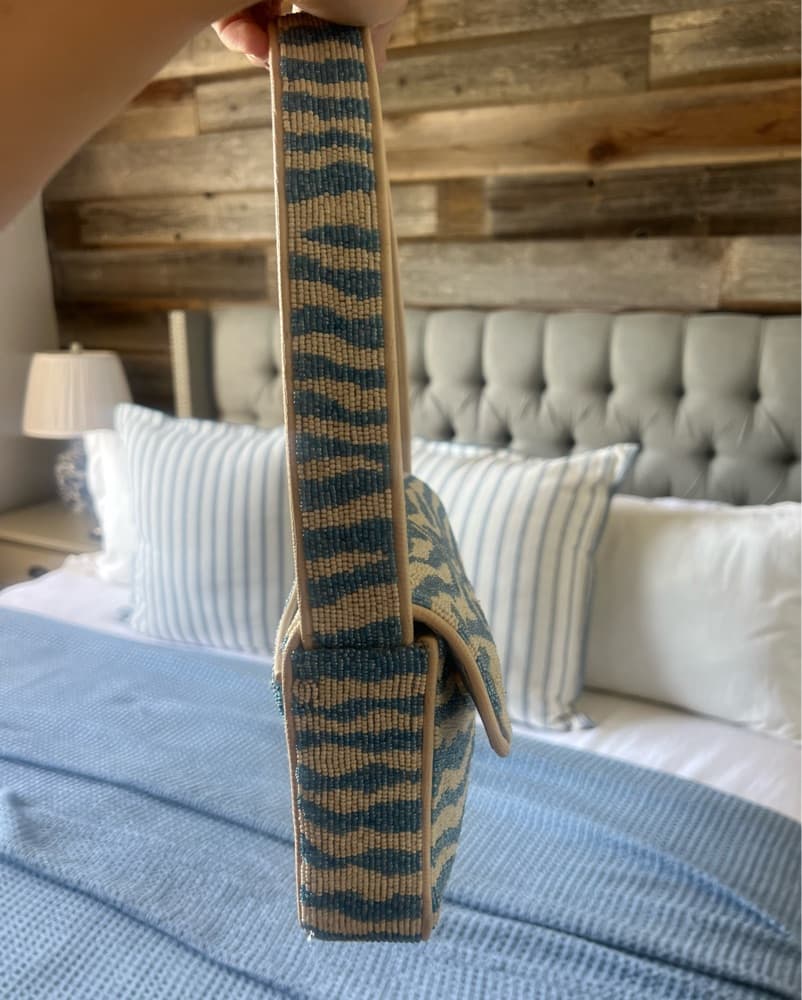 Staud Beaded Blue & White Zebra Bag - Image 3