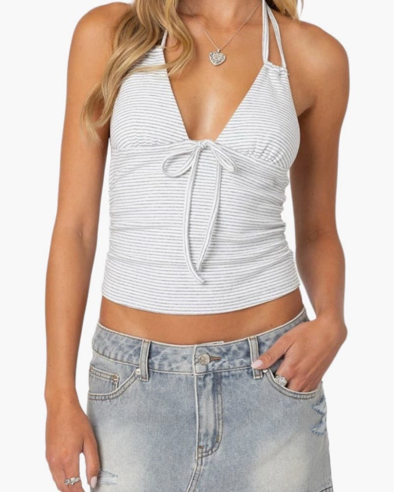 Striped Cropped Halter Top - Image 1