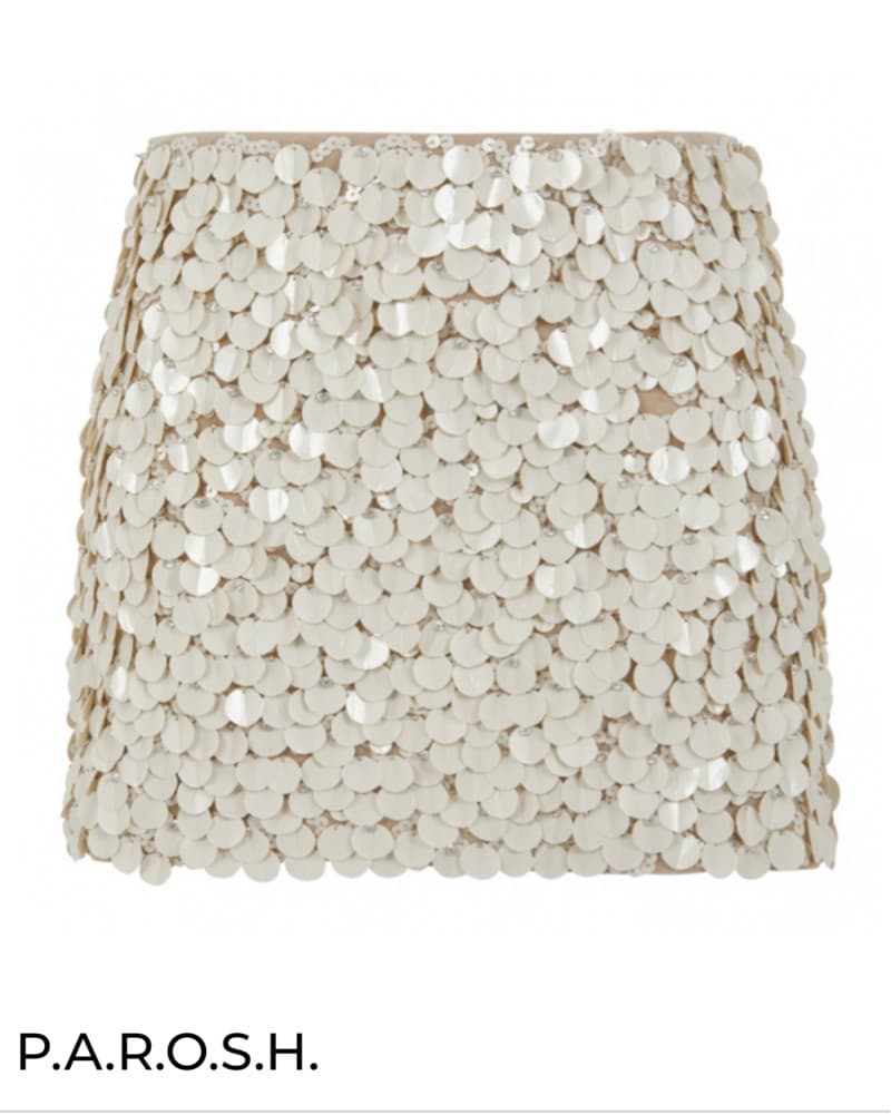 PAROSH White Sequin Skirt And Top Set - Image 5