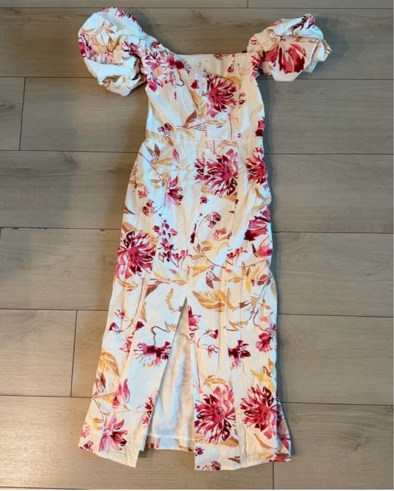 Linen Blend Floral Midi Dress - Image 3