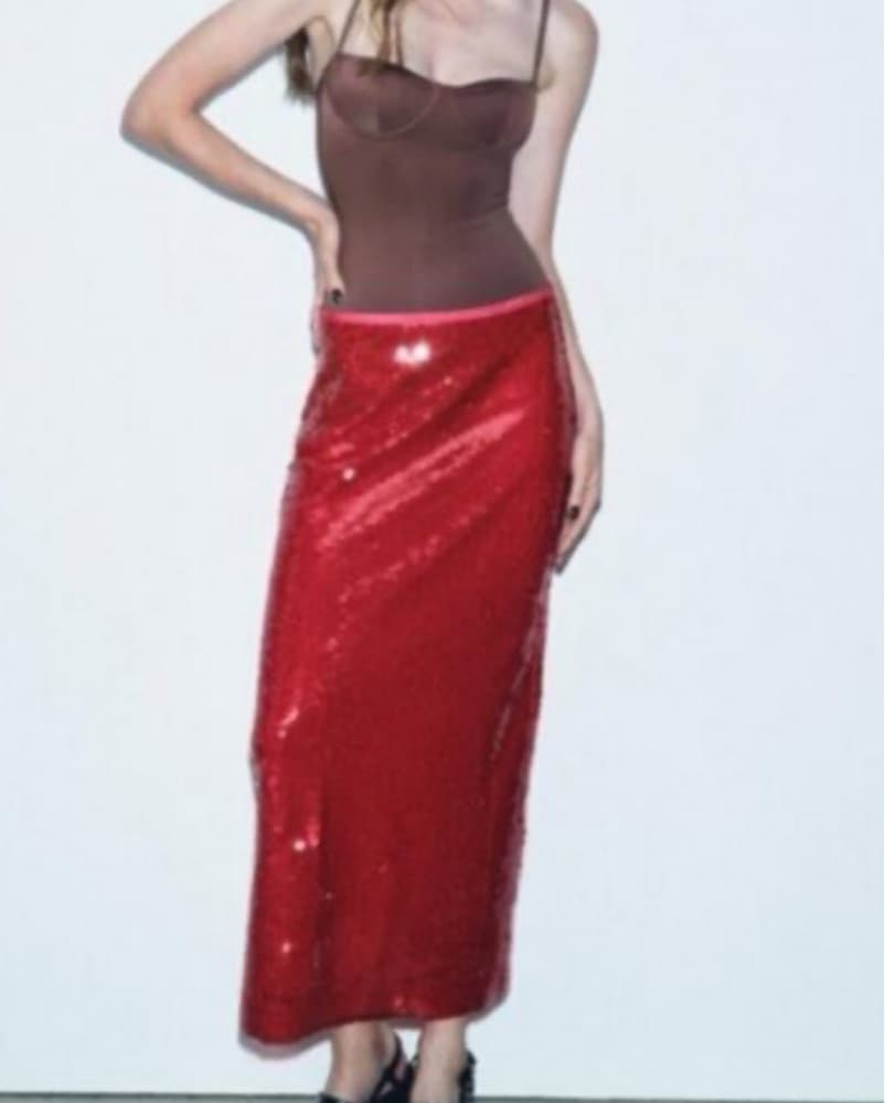 Zara red Sequin Skirt - Image 1