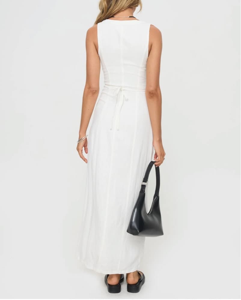 white Linen Midi Dress - Image 2
